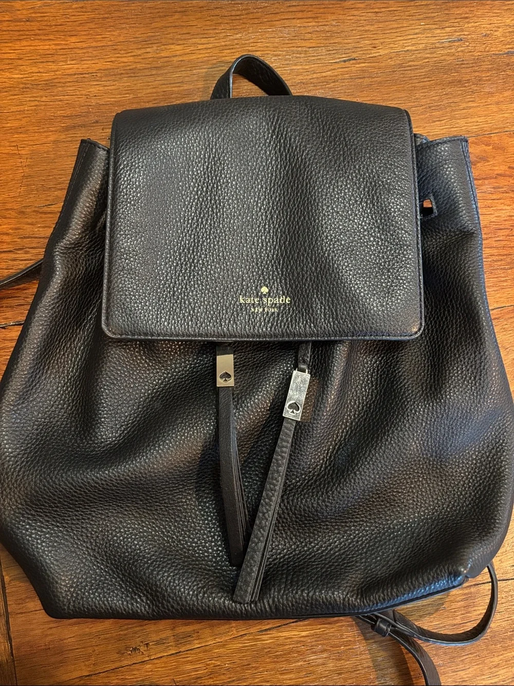 kate spade Black Pebbled Leather Drawstring Backpack Purse
